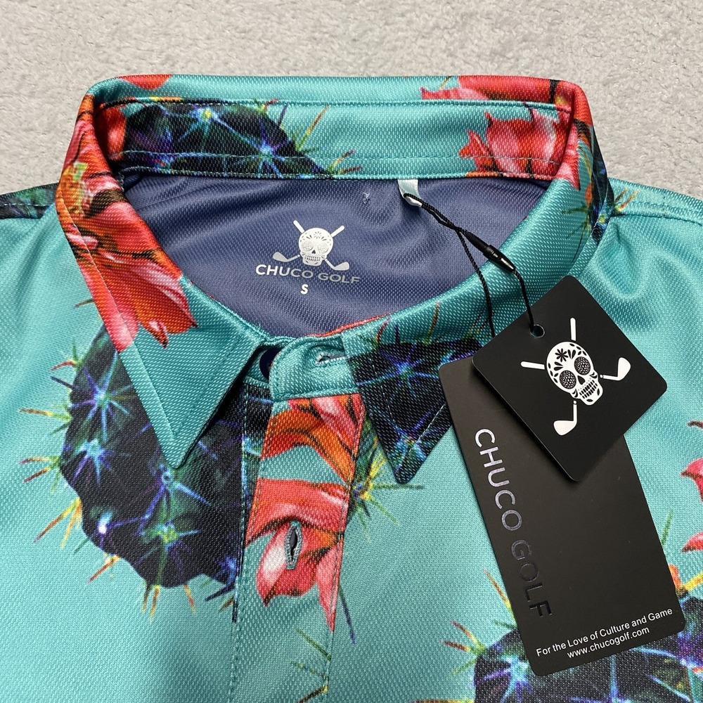 Chuco Golf Polo Shirt Mens Small Prick‎ Cactus All Over Print Flower Skull NEW